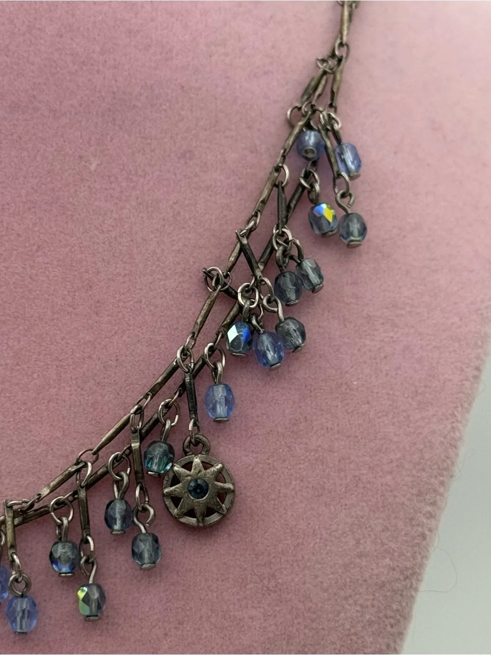 Vintage multi layered Delicate Blue Crystal Charm Necklace - Unbranded